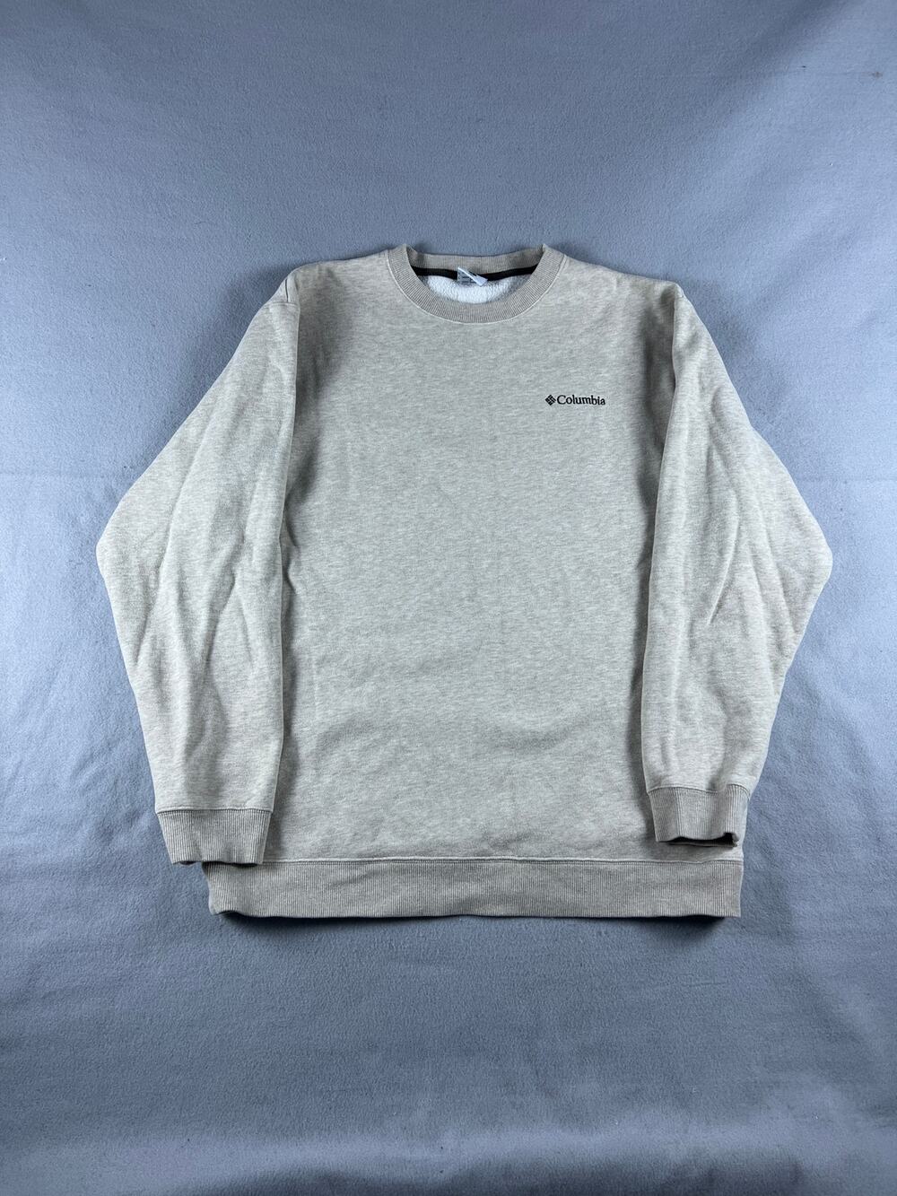 Columbia Sweatshirt Mens L Beige Oatmeal Crew Neck Fleece Logo Pullover Street